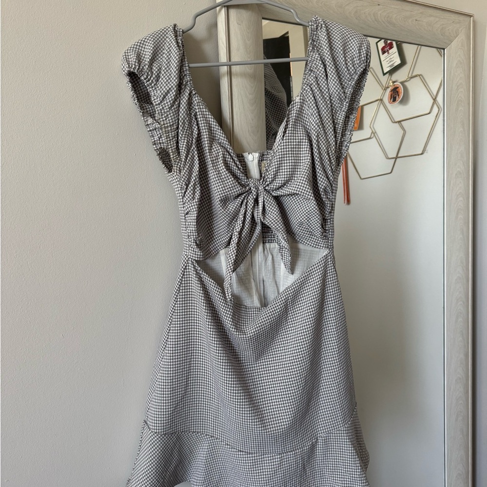 Altar'd State Silver Ruched Tie Front Mini Dress